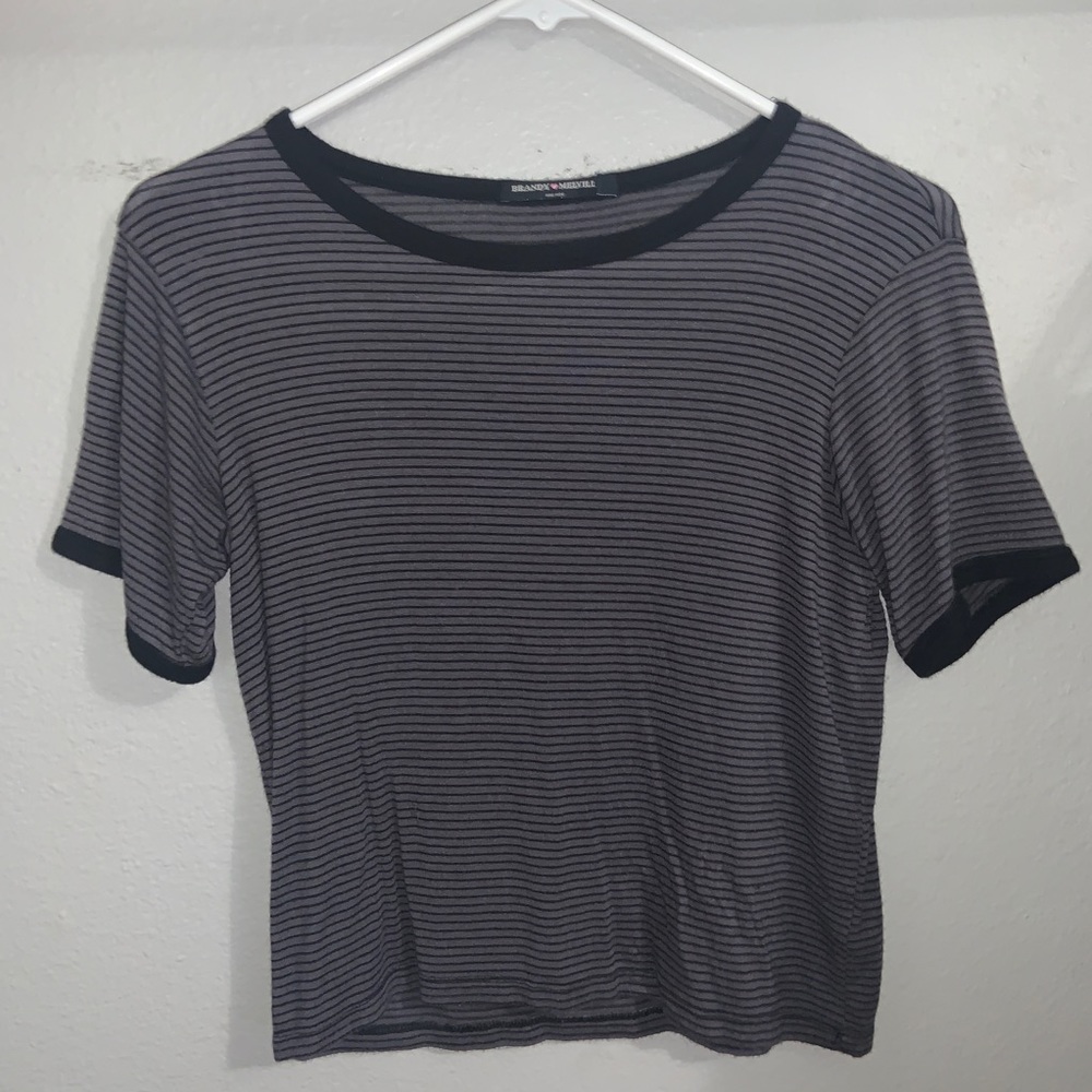 Brandy Melville grey and black striped T-shirt.